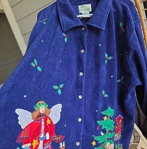 The Quaker Factory Christmas Sweater Cardigan Blue Angels Size 2X